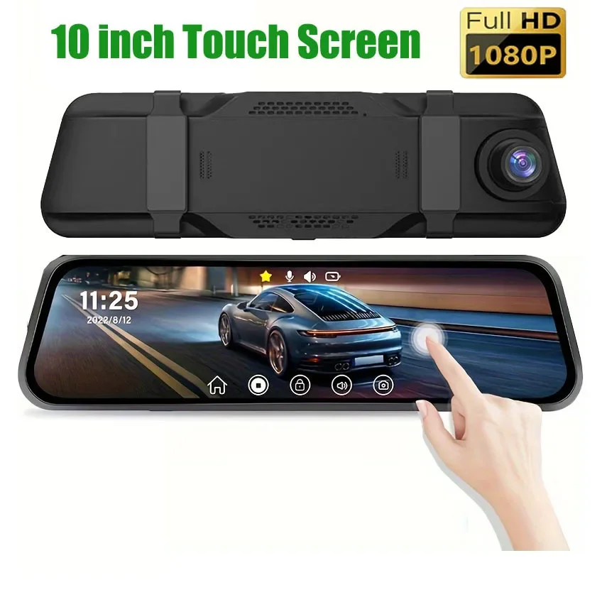 Touch 9.66-Inch Square Screen 1080P HD Wifi Stream Media Rearview Mirror Dash Cam Car Recorder System