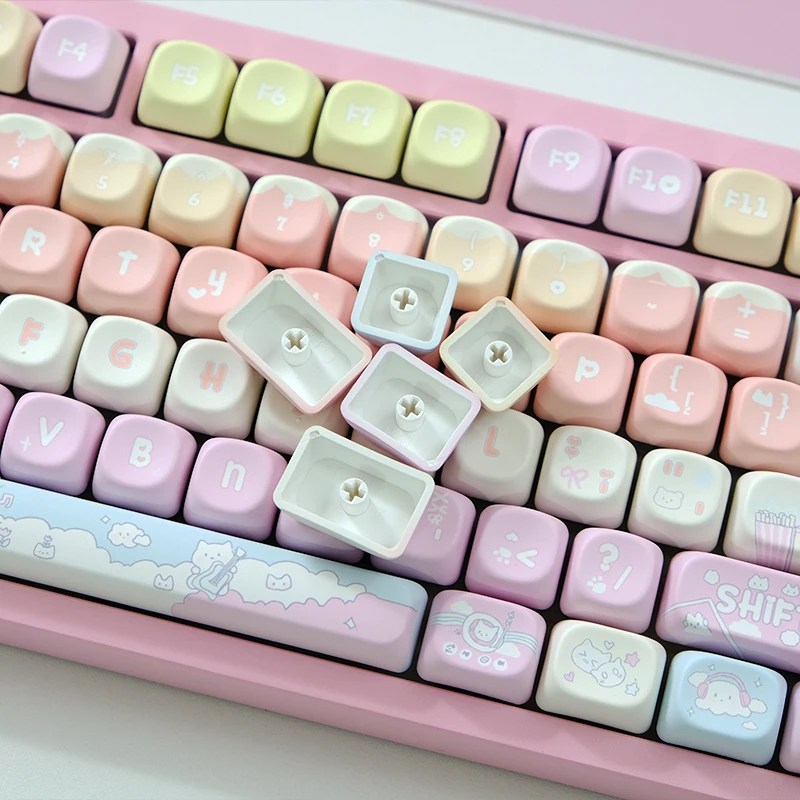 

Колпачок для клавиш Rock Cat PBT, термосублимационный профиль KOA, цвет макарон, милые колпачки для клавиш Aula F75/F75Pro/F87, механическая клавиатура, 133 клавиши