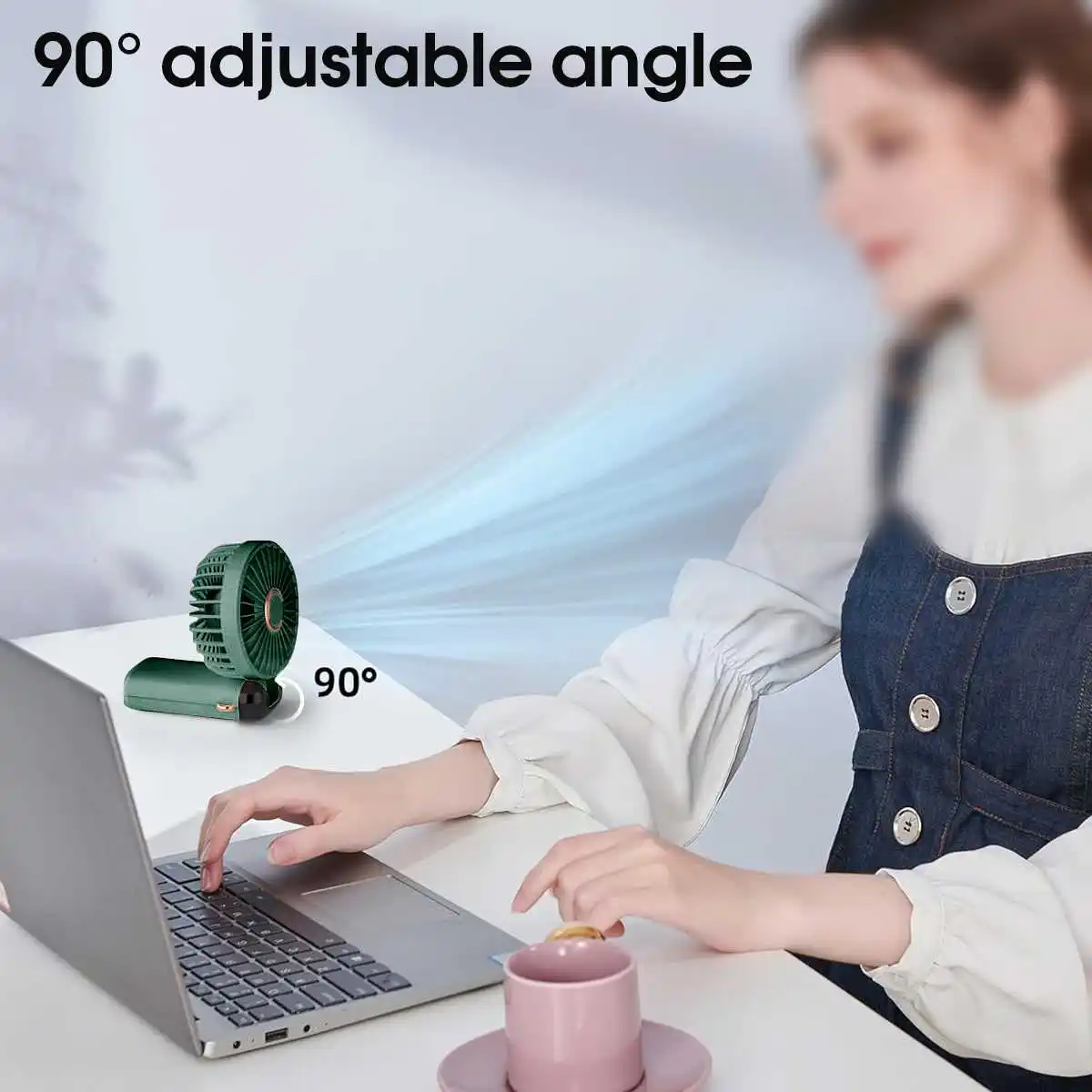 Tragbarer, wiederaufladbarer USB-Handventilator, faltbar, mit 5 Geschwindigkeitsstufen, Handyhalterung, digitaler Anzeige, Kühlung, zum Aufhängen am Hals – Detail 8