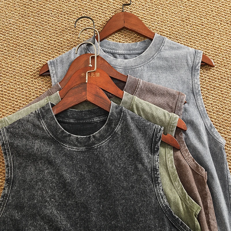 

Premium 100% Cotton Vintage Washed Wax-Dye Sleeveless Tank Top - Summer Undershirt Blank Unisex Crewneck Vest Tee 3XL 4XL