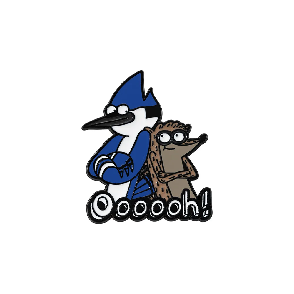 4 Stück lustige Regular Show Emaille-Pins, Mordecai Rigby Broschen, Cartoon-Reversnadeln für Rucksack-Fans, Dekoration – Detail 6