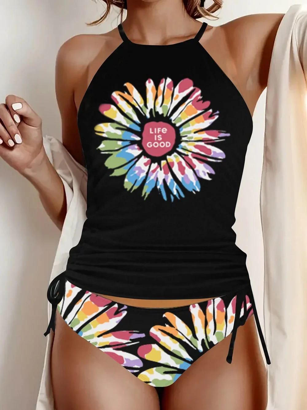 Ensemble Tankini imprimé Floral pour femmes, maillot de bain Bikini élégant 2 pièces avec bretelles réglables et bas taille haute, vêtements de plage d'été