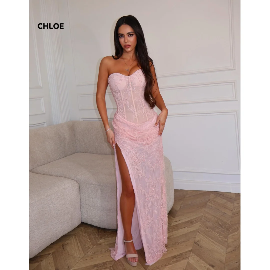 

Customized Evening Dresses Woman Elegant Dress Luxury Women's Evening Dresses Mermaid Sleeveless Pink 3D Flowers Ball Gowns Prom