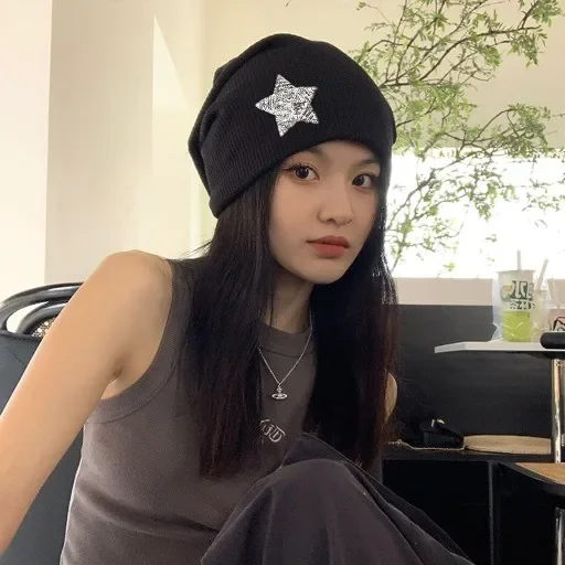 

SweetCool Autumn Winter Streetwear Harajuku Punk Gothic Hot Girl Casual Hat Black Print Fashion Hip Hop Y2k Knitted Hat