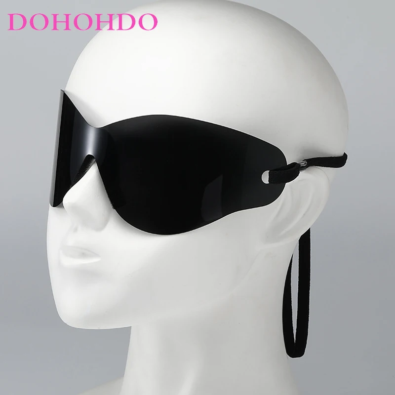 DOHOHDO, gafas de sol Retro de gran tamaño con cuerda atada para mujeres y hombres, marca de diseño, gafas deportivas Punk sin montura de una pieza, gafas de sol UV400