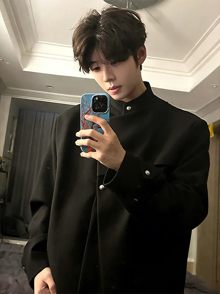 

Черный укороченный мужской пиджак приталенного кроя для весны и осени, повседневный стиль, с защитой от сминания, прямой подол, стандартная длина рукава