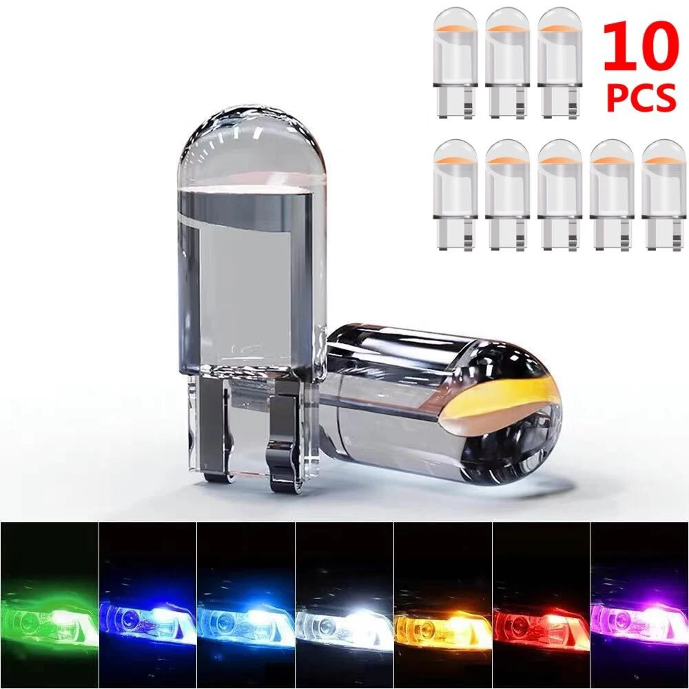 

Car LED T10 W5W Canbus Glass COB 6000k Reading Dome Lamp Marker Wedge License PlateLight Bulb 168 194 192 DC 12V White Blue Red