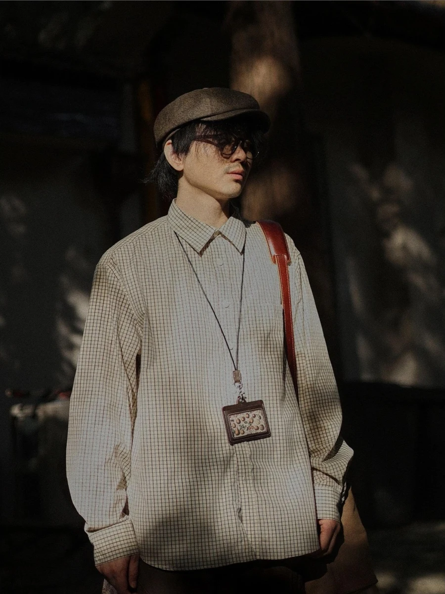 

Youth Retro Japanese Sle Loose Plaid irt ex Casual Wear Layering Trendy Open Cardigan Spring Season Long Sve