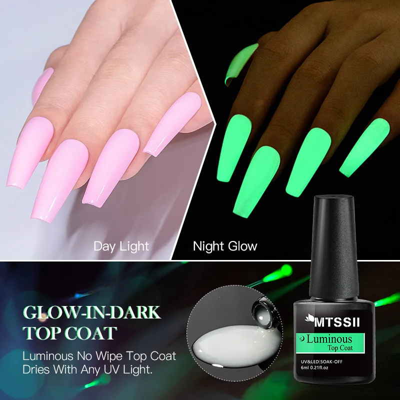 Mtssii ไม่มีเช็ด Glow In The Dark เจล6Ml Top Coat และฐาน Matte Top Coat Luminous อเนกประสงค์เจลฮาโลวีนเล็บ