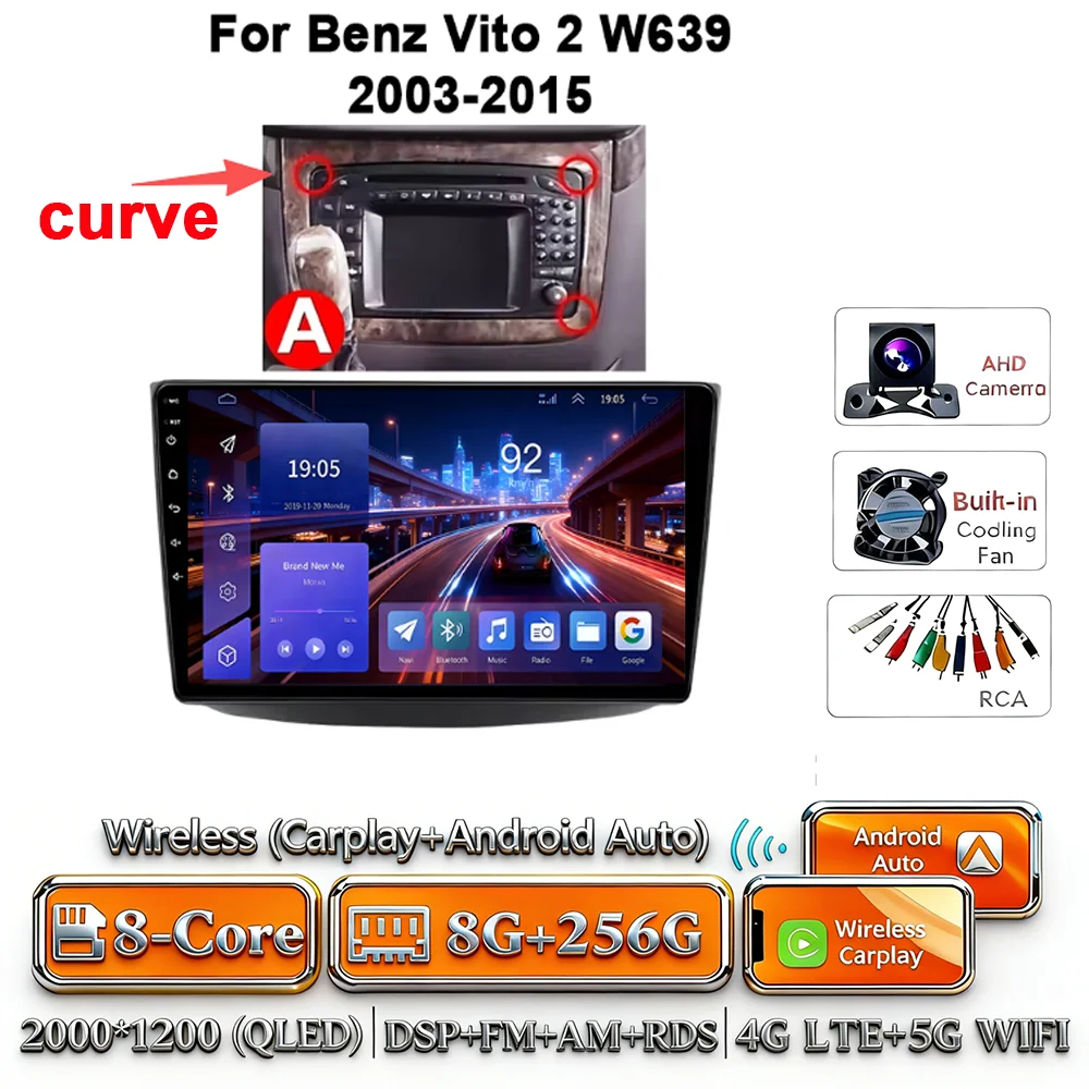 Android 17 autoradio 4G WIFI Carplay voor Mercedes-Benz Vito W639 2003-2015 DSP GPS navigatie Bluetooth touchscreen multimedia