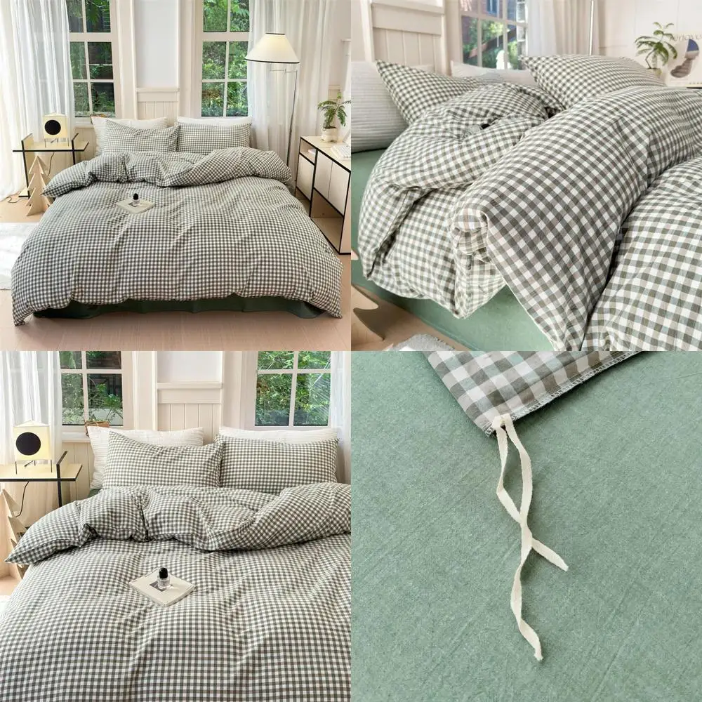 

Vintage Plaid Cotton Duvet Cover Set King Size - 100% Washed Cotton 3 Piece Bedding with Zipper Closure