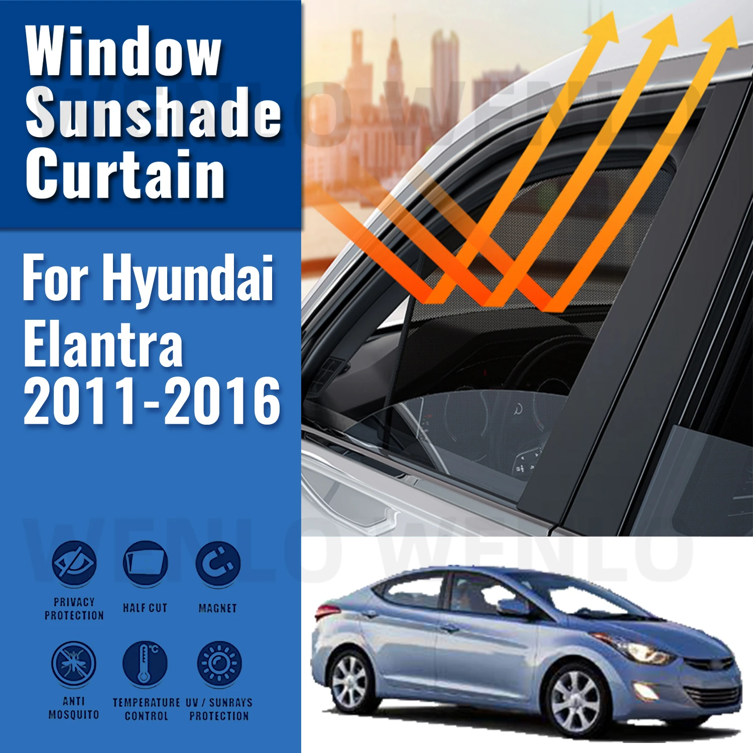 

For Hyundai Elantra Avante 2011-2016 I35 Magnetic Car Sunshade Shield Front Windshield Frame Curtain Rear Side Window Sun Shade