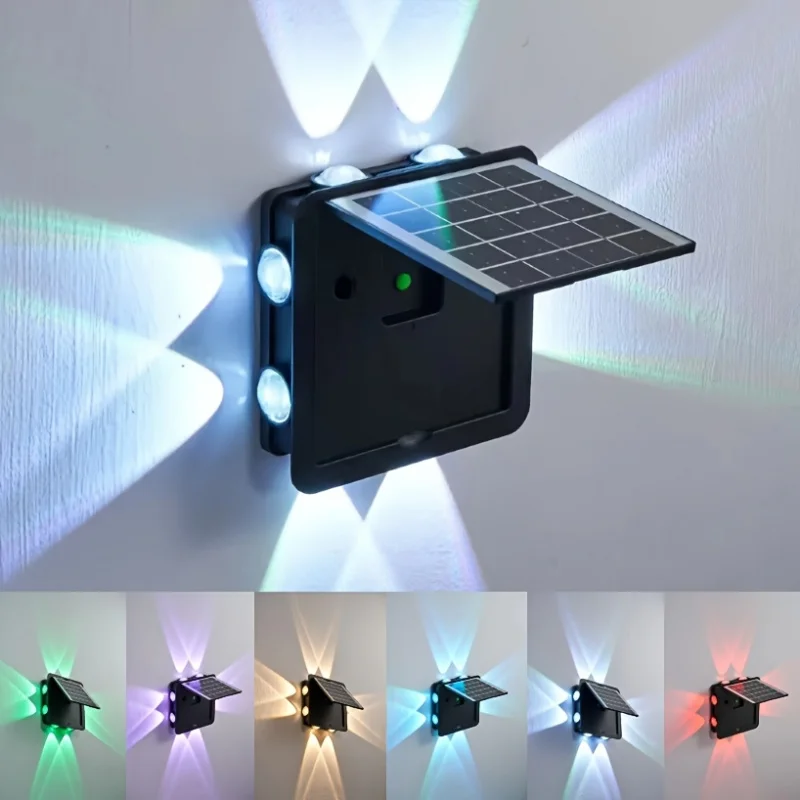 8 Heads Solar RGB LED Wall Lights Outdoor Washed Lamp With 8 Ultra-Bright LED Bulbs 8 Lighting Modes Light Sensor Control
