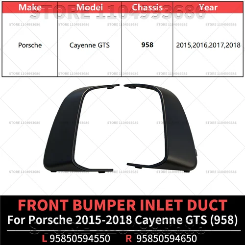 Imagen 2 del producto Para Porsche 2015 2016 2017 2018 Cayenne GTS Turbo (958) conducto de entrada de parachoques delantero izquierdo y derecho OEM 95850594550 95850594650