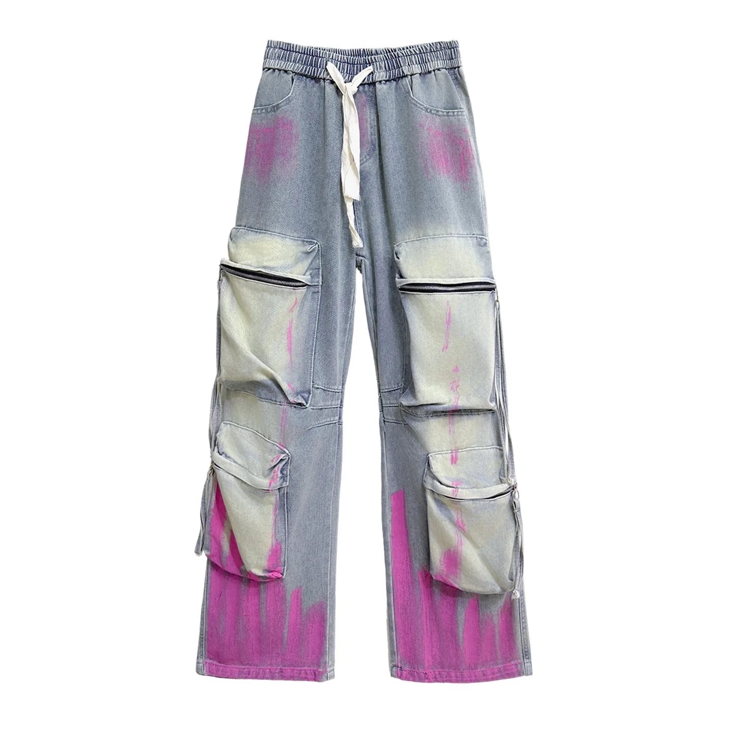 

2026 Summer American High Street Style Color-blocked Graffiti Denim Jeans Women XY45
