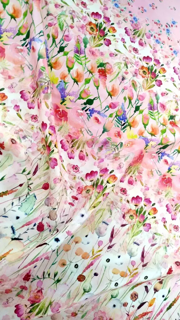 Soft Crepe de Chine 100% Mulberry Silk Fabric Floral Pink Fabric Summer Dress Designer Sewing Materials Cloth Wholesale Retail