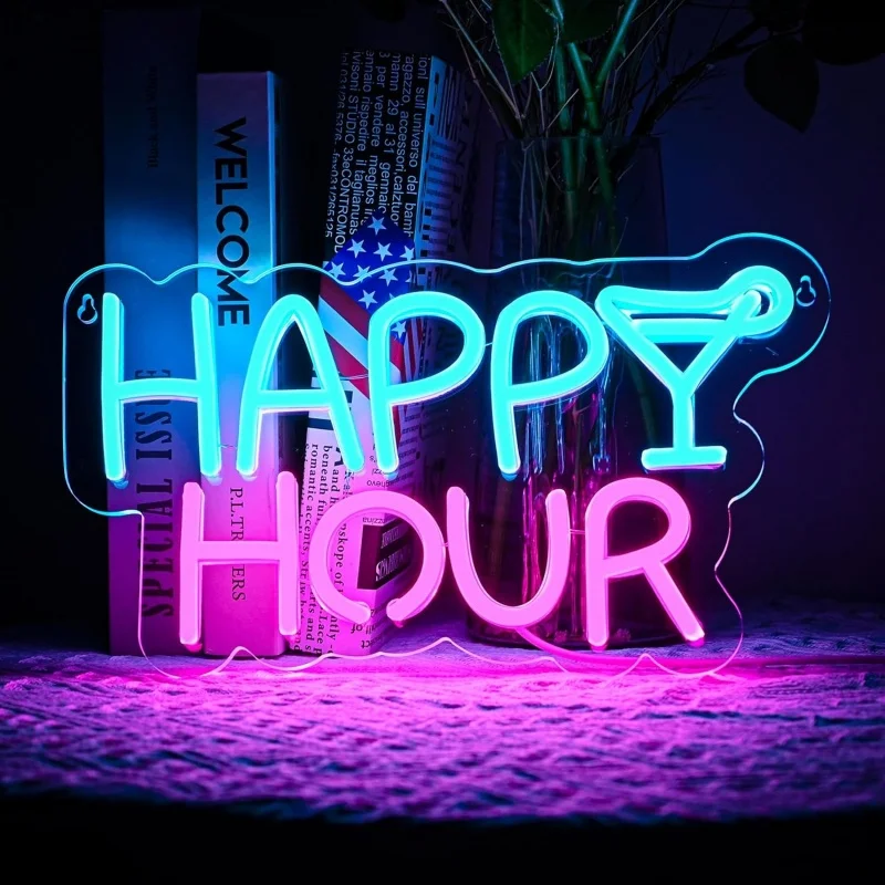 

Happy Hour Neon Sign Led Neon Light for Wall Decor Dimmable Neon Lights for Birthday Party Family Gatherings Bar Celebration