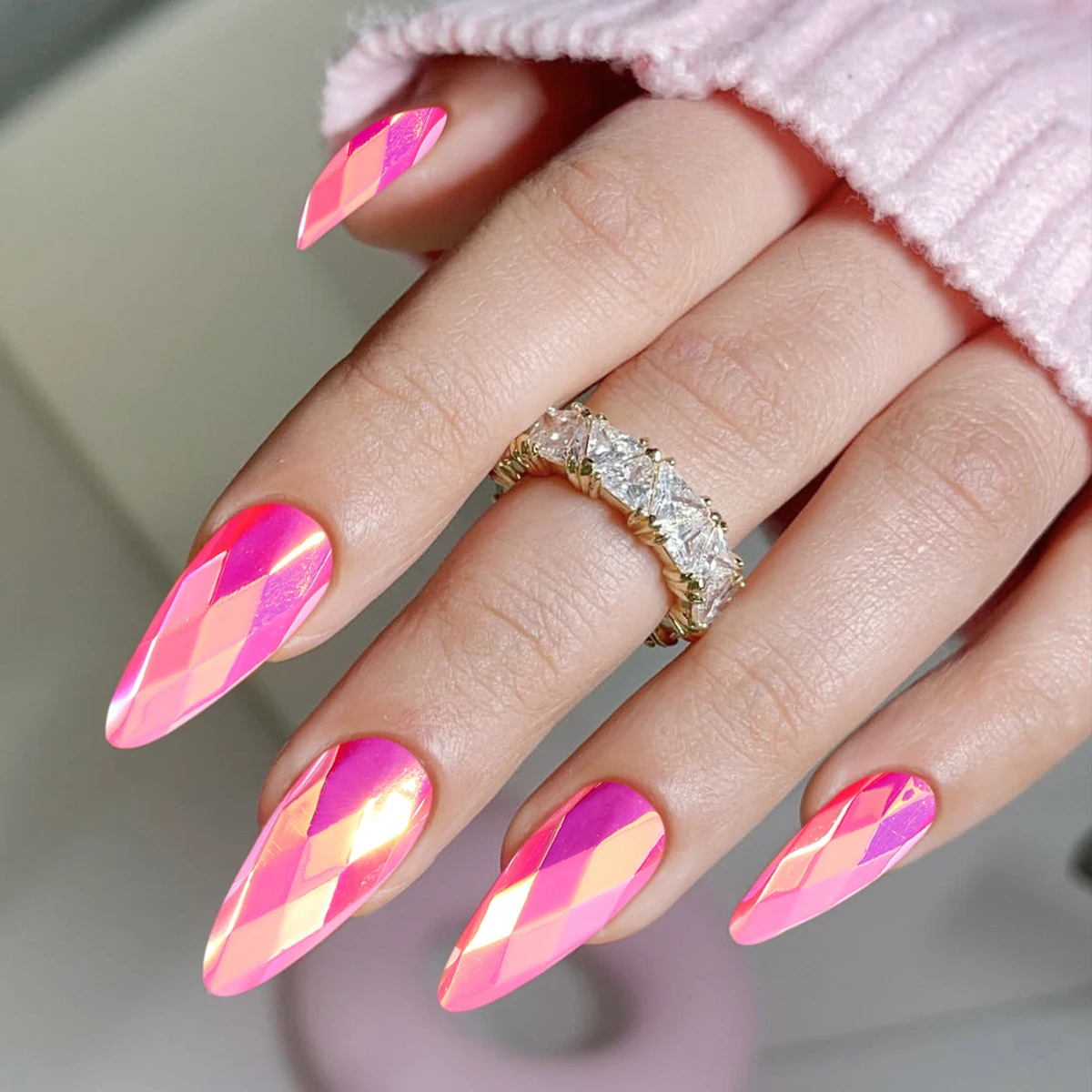 Nail Art Pink - Faux ongles 3D pour femmes, motif