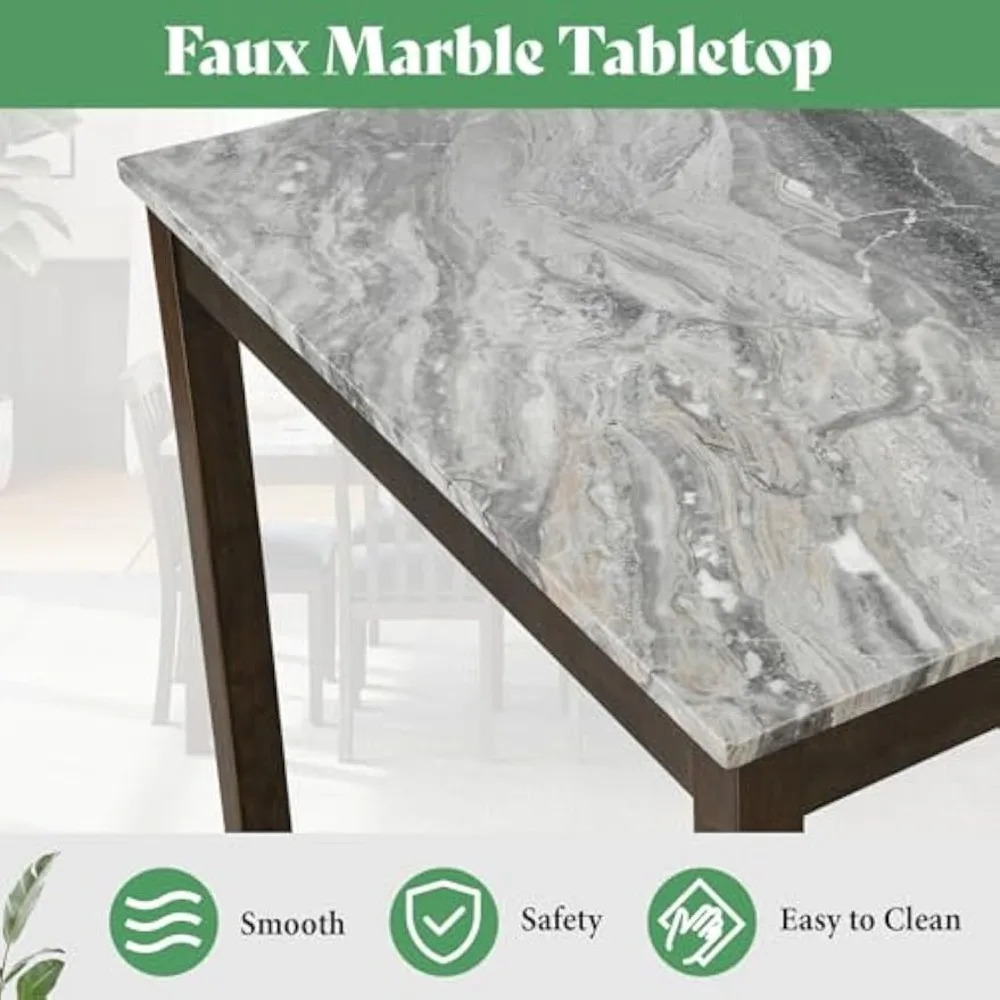 7-Piece Dining Table Set For 6, Faux Marble Modern Dining Table Set With 6 Upholstered PU Leather Chairs