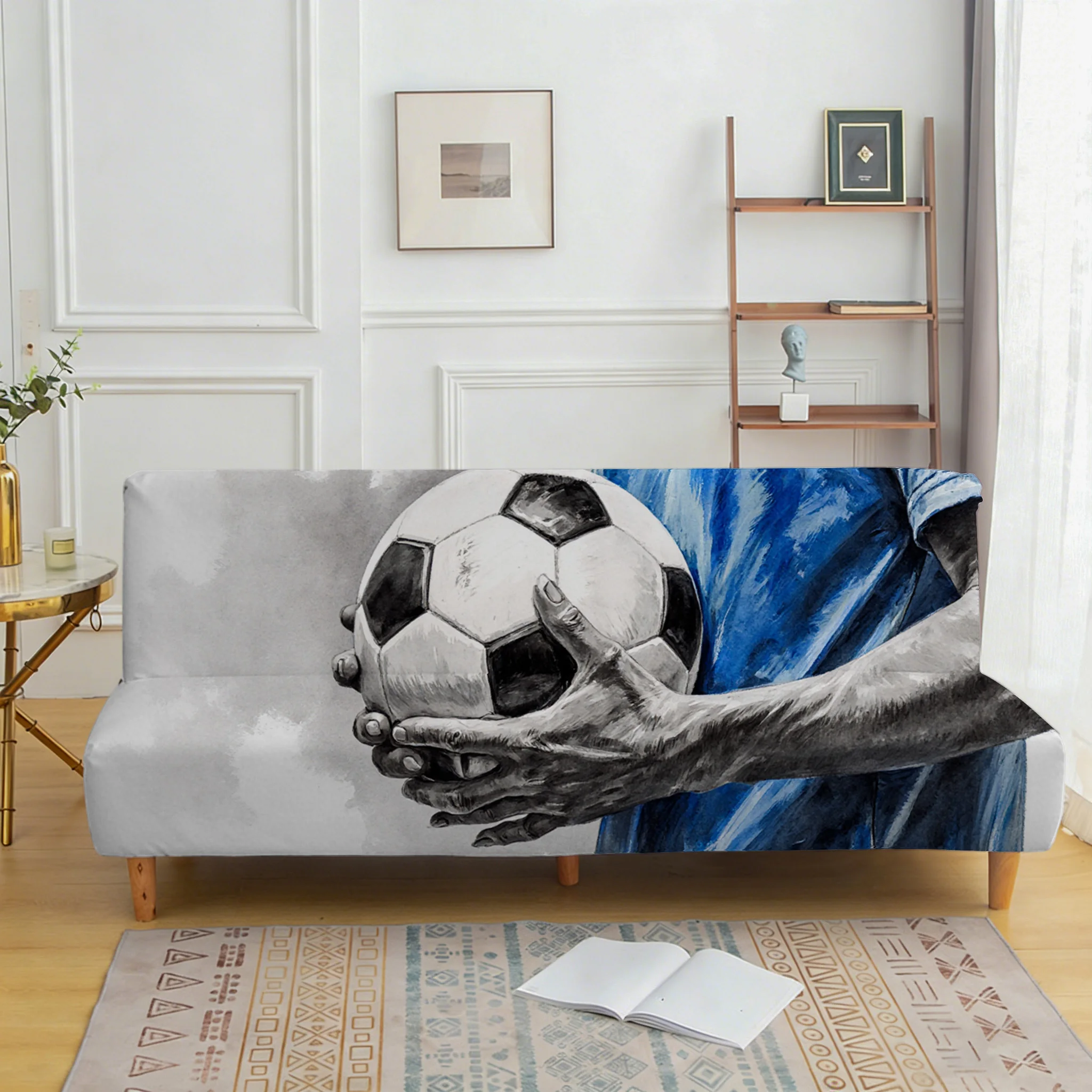 Handheld football pattern stretch sofa bed cover, living room sofa bed cover, dustproof machine washable sofa bed cover