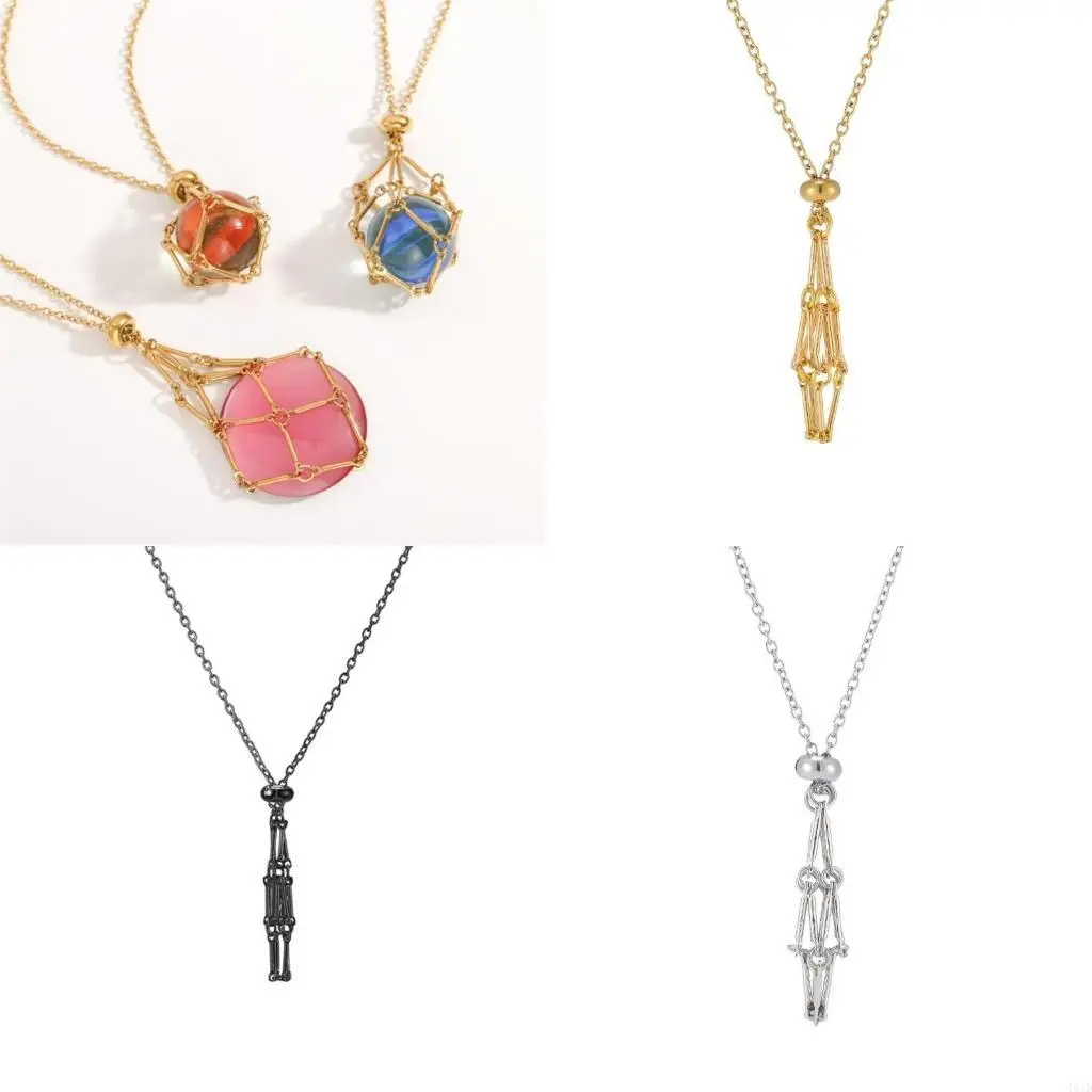 Metal Crystal Cage Necklace Adjustable Empty Gemstones Stone Holder Necklace