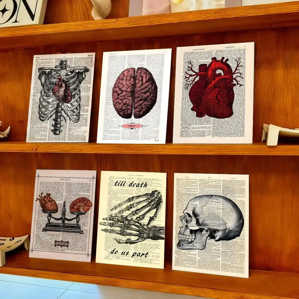 HeartSkullBrain Kraft Paper Poster Art Print Poster Decorative Mural Home Bar Living Room Decor Gift Unframed