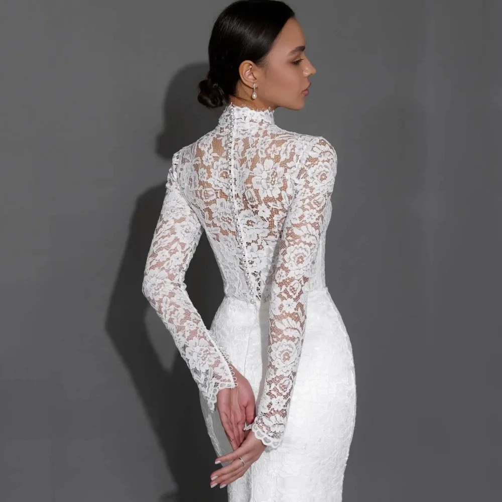 فستان زفاف دانتيل مخصص برقبة على شكل V فساتين عروس حورية البحر بأكمام طويلة فساتين زفاف فاخرة جديدة أنيقة فيستدوس دي نوفيا