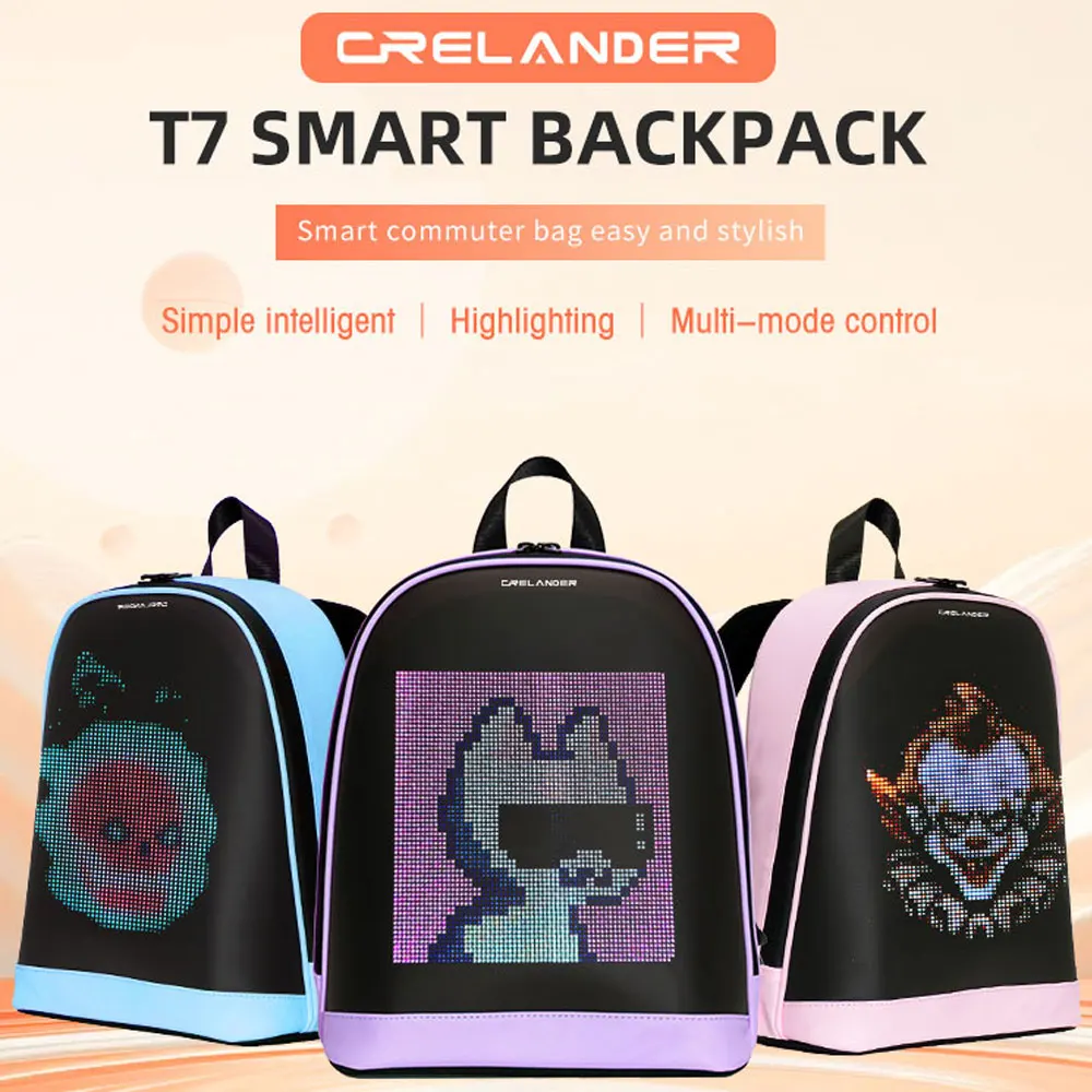 CRELANDER T7 Mini  LED Backpack Bluetooth APP Control DIY Display Waterproof Colorful School Bags Students Bag Smart Backpack