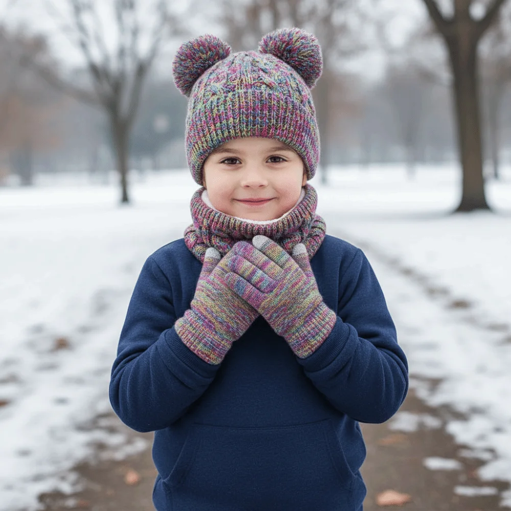 

Cute Pompom Baby Hat Scarf Gloves Set Warm Ears Keep Warm Toddler Knitted Hats Multicolor Thickened Hat Set Christmas Gift