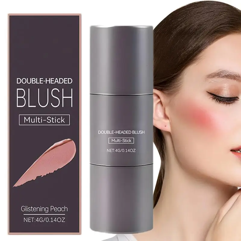 Bastão de blush creme para meninas, aparência natural, cabeça dupla, vermelho cremoso, contorno facial, creme