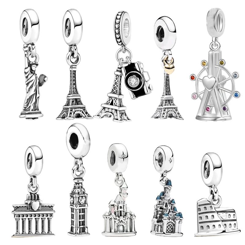 Fine Eiffel Tower And Statue Of Liberty Charm Beads Fit Original 925 Silver Pandora Bracelet DIY Make Fashion Women Jewelry Gift