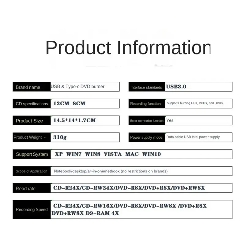 

Stable- USB 3.0 Type-C Portable CD DVD+/-RW Burner Optical Drive DVD Drive External for Laptop PC Desktop