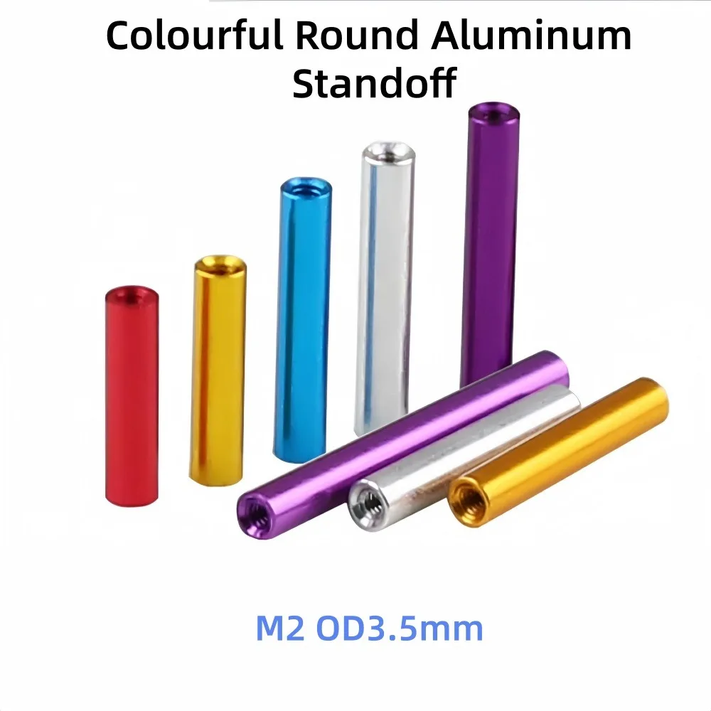 M2 Female Thread Round Aluminum Standoff Spacer OD3.5mm Multi‑Color Anodized Extend Nut 6‑50mm Length Circuit Board Support
