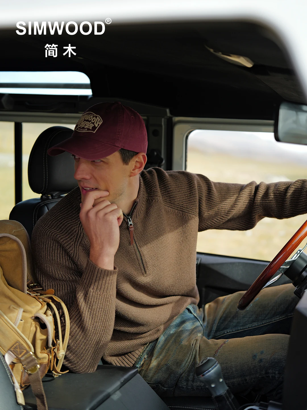 SIMWOOD 2025 Autunno Inverno Nuovo maglione oversize con mezza zip con collo a lupetto da uomo calibro 5 pullover lavorato a maglia in misto lana antistatica