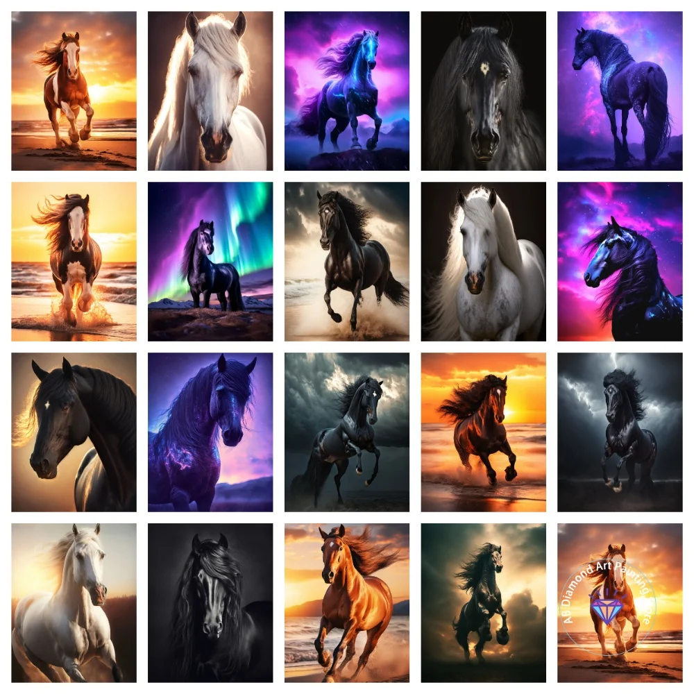 

Black and White Wild Horse AB Diamond Painting Kit Square Round Diamond 5D DIY Mosaic Handmade Art Exquisite Gift Home Decor