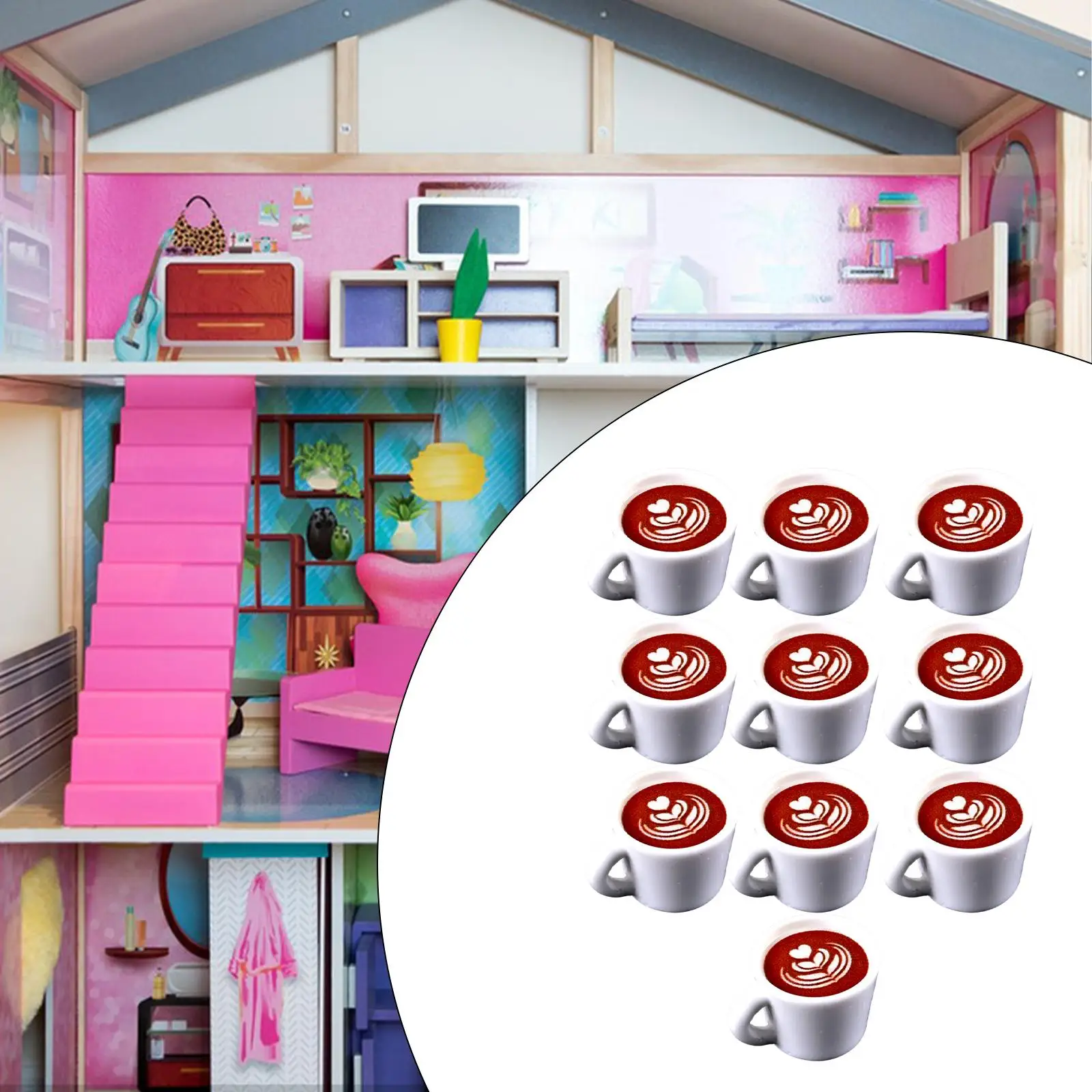 Casa de bonecas em miniatura café latte resina brinquedo copo com padrão flor para 1 12 escala cozinha jogar decoração