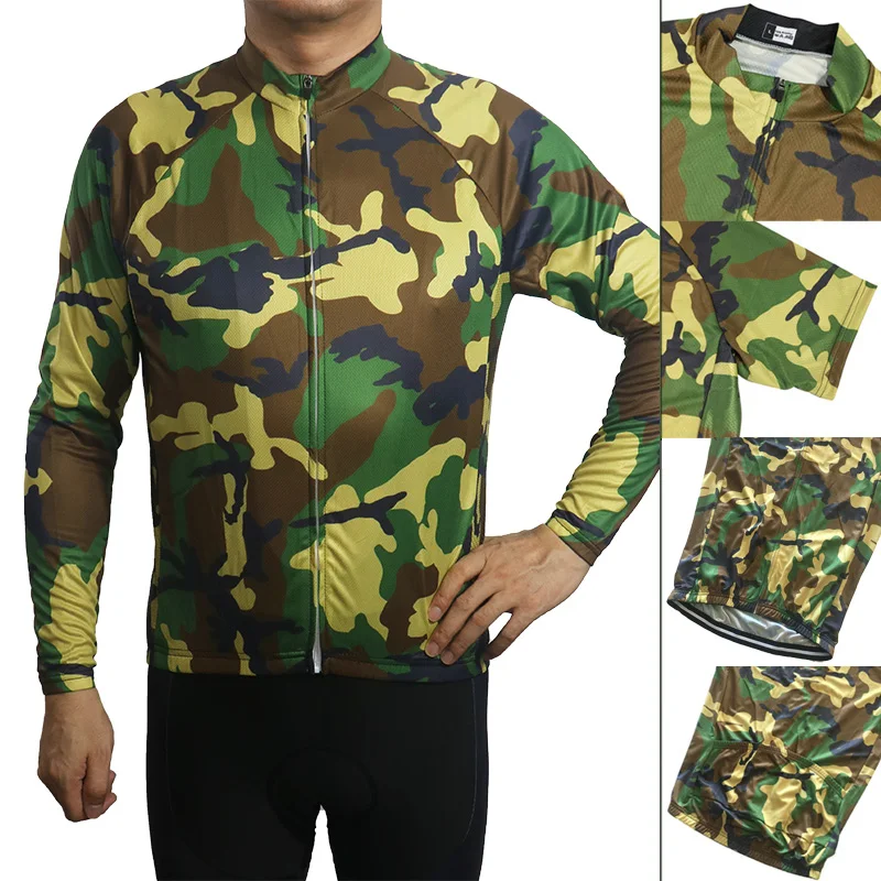 Long Sleeve Cycling Jacket, Camo Bicycle Shirt, Downhill Military Wear, Desert Road Mountain Motorcycle, MTB Sport Bike Jersey