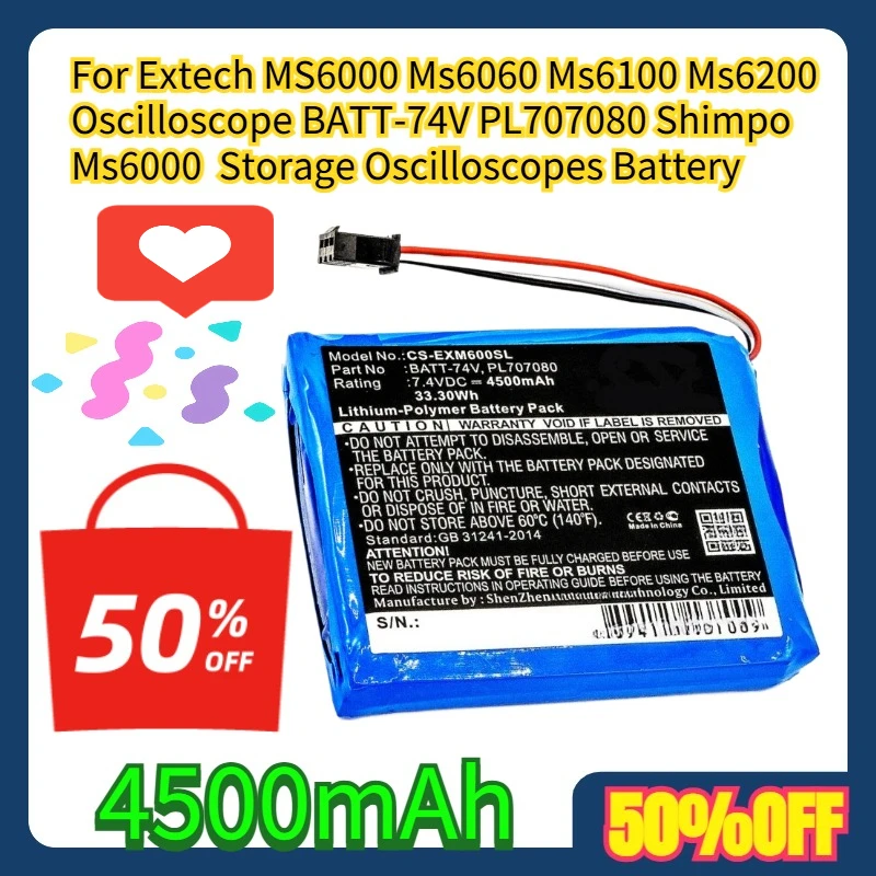 

For Extech MS6000 Ms6060 Ms6100 Ms6200 Oscilloscope BATT-74V PL707080 Shimpo Ms6000 4500mAh Storage Oscilloscopes Battery