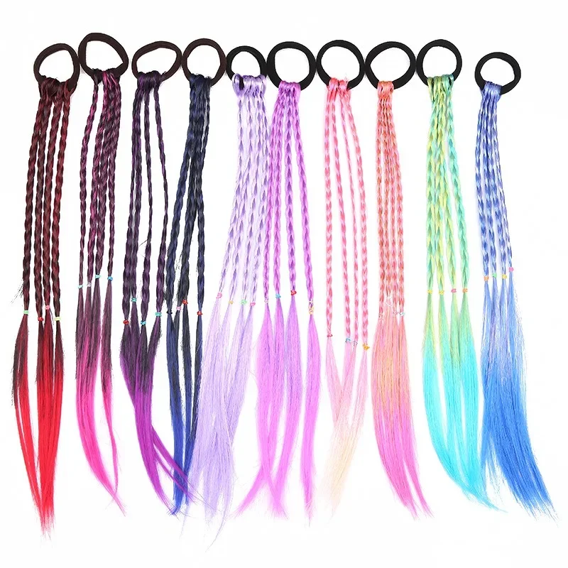 40cm Hair Color Gradient Dirty Braided Ponytail Women Elastic Hair Band Rubber Band Hair Accessories Wig Headband