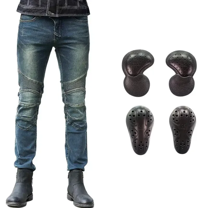 

Classic Blue Black Comfortable Motorcycle Jeans Road Driving Motorbike Protective Pants Pantalones Motocross 3 Color