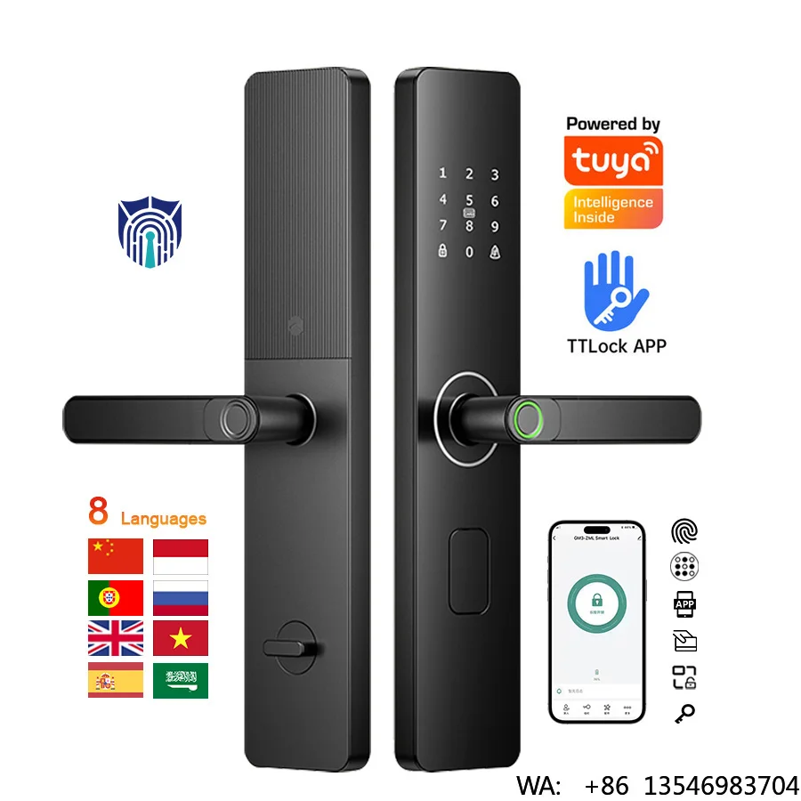 

New Design Wifi TTlock APP Remote Control Electric TT Lock Digital Fingerprint Smart Door Handle Locks with Handle