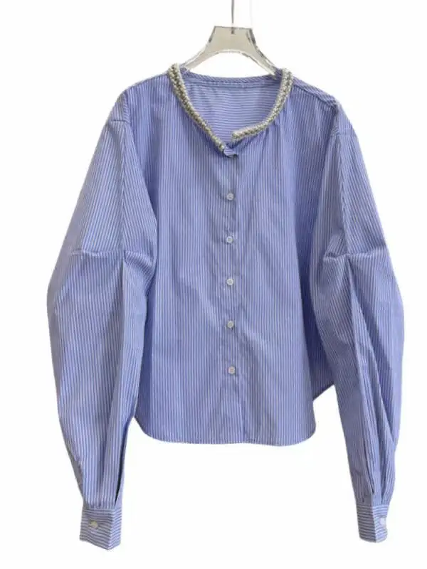 エレパールカラー ストライプ ルーズ ロングスリーブ レディース イルト サマー2025 デザイン 多用途 オープンカーディガン トップス 通勤 スレ