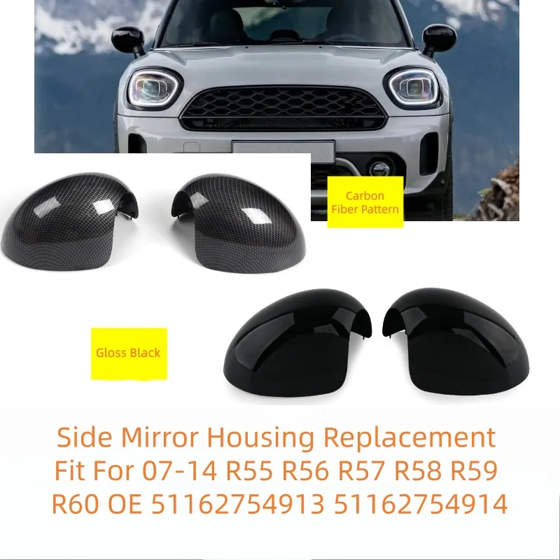 2 Pcs Side Mirror Housing Replacement Fit For 07-14 R55 R56 R57 R58 R59 R60 OE 51162754913 51162754914