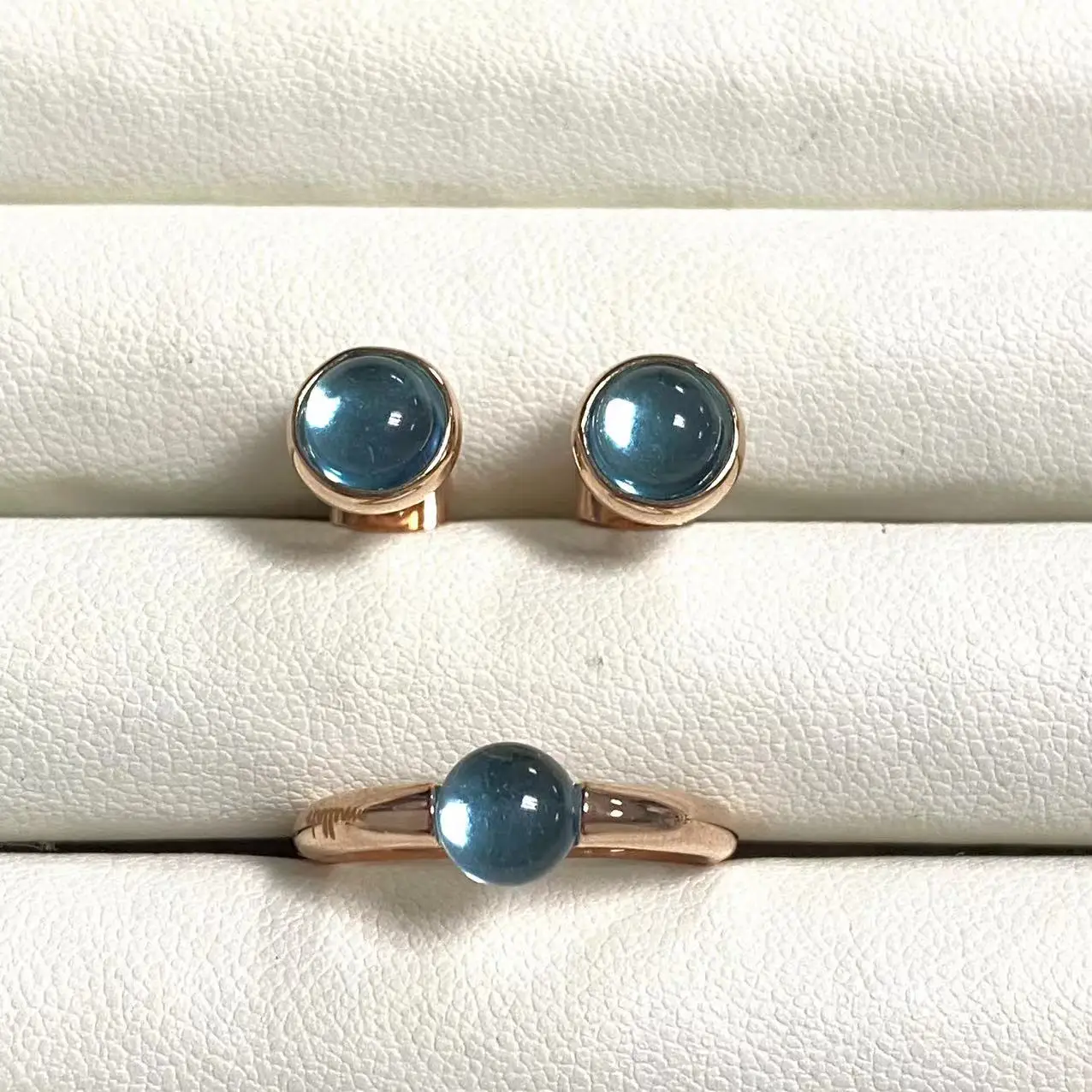 

Small Round Crystal Ring&Earrings Set For Women Rose Gold Plated Blue Pink Crystal Turquoise Jewelry Set Gift