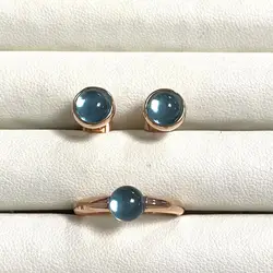 Small Round Crystal Ring&Earrings Set For Women Rose Gold Plated Blue Pink Crystal Turquoise Jewelry Set Gift