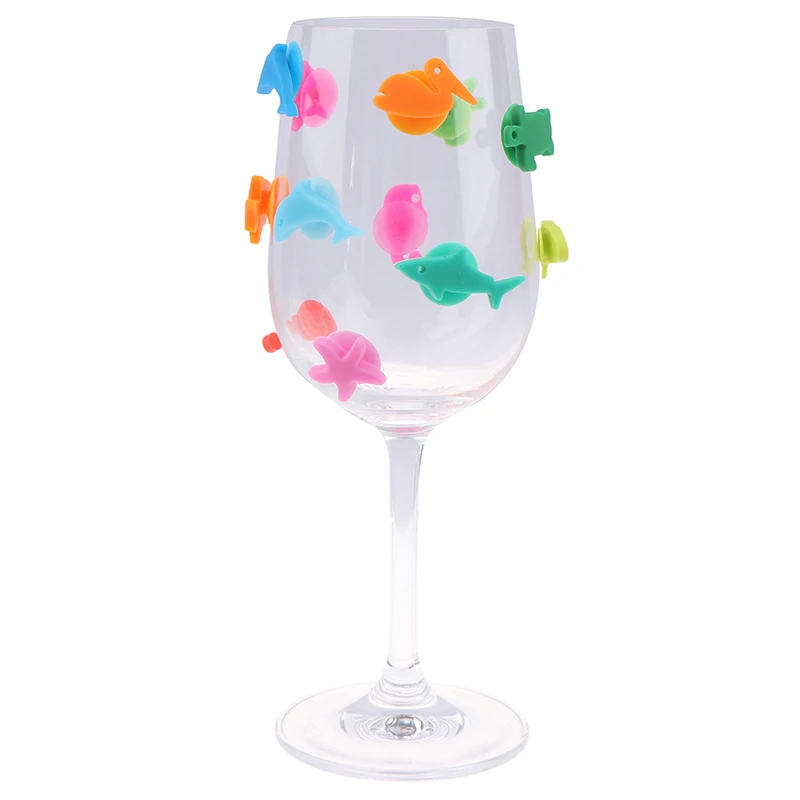 12pcs/set Wine Glass Marker Silicone Marine Animals Wine Glass Marker Drinking Cup Identifier