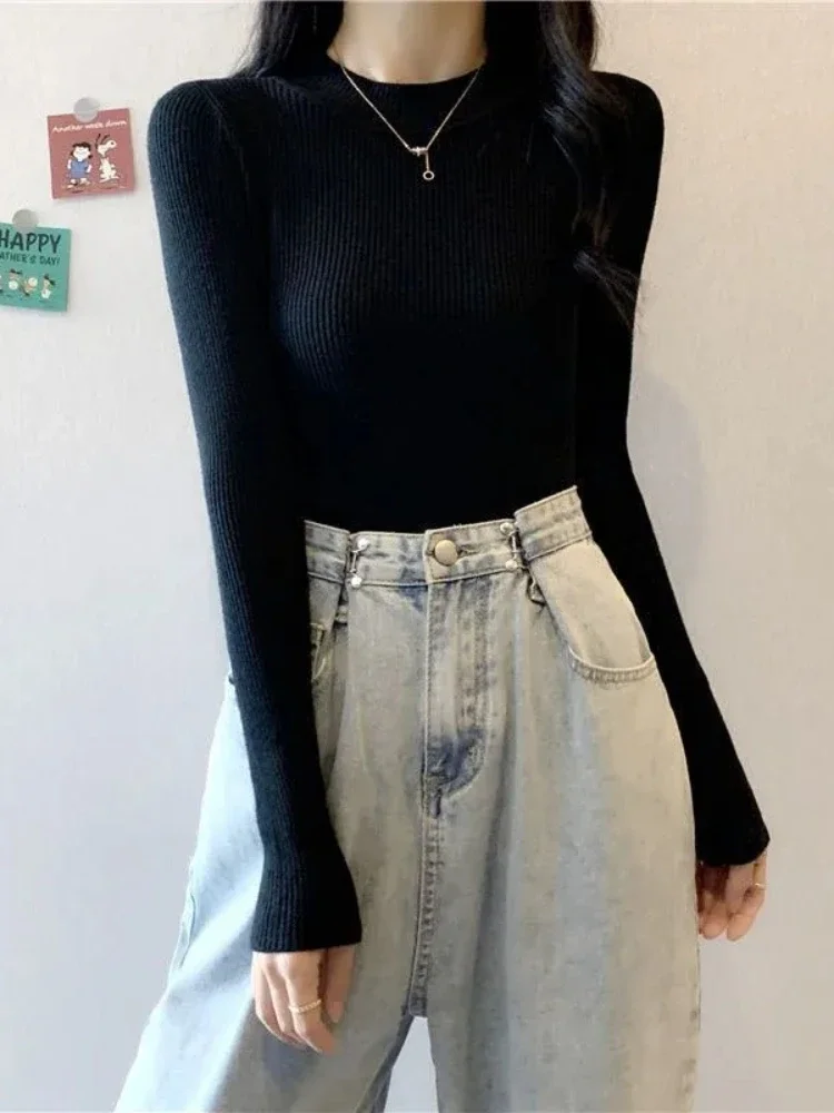 Pull à col roulé pour femme, élastique, Slim, tricoté, basique, mode coréenne, manches longues, bon, nouvelle collection hiver