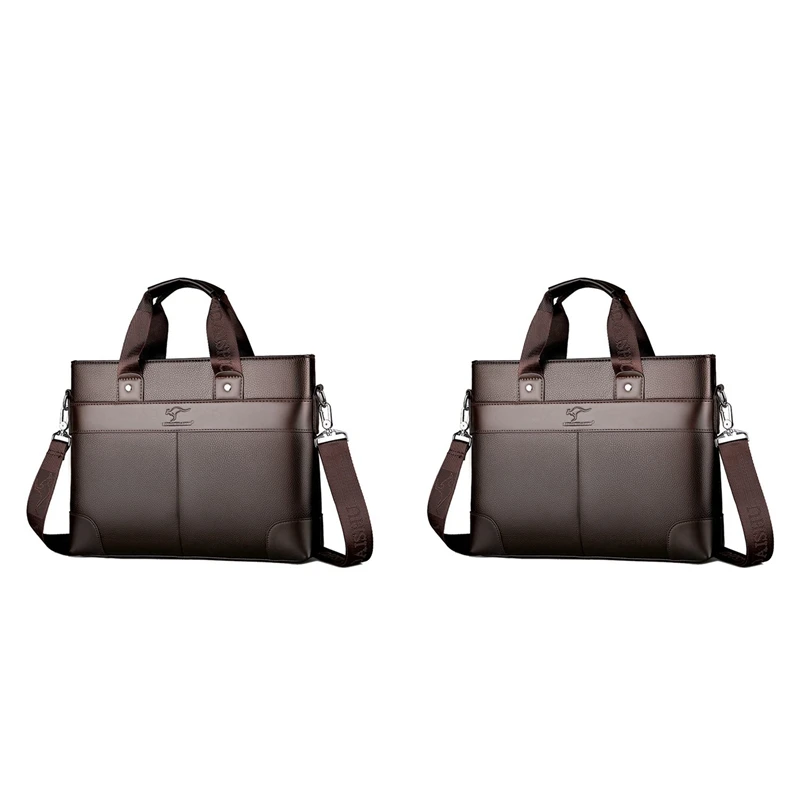 2X LINGZHIDAISHU Brand Business Men's Briefcase High-Quality Handbag Leather Men's Laptop Bag Messenger Bag Men Brown