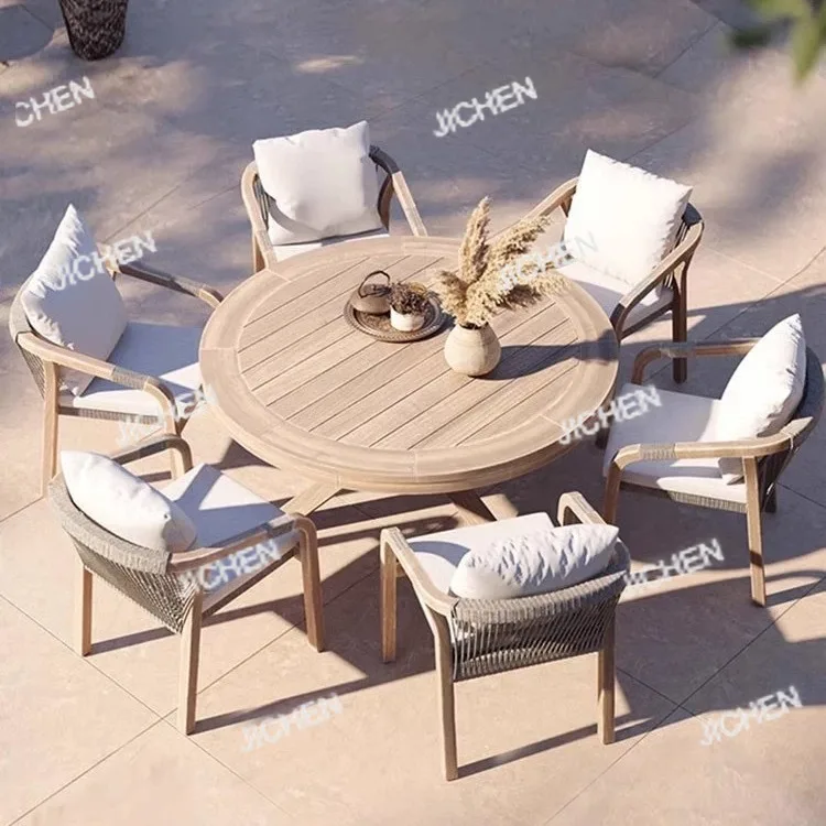 

Outdoor Leisure Rattan Furniture Villa Courtyard Garden Outdoor Terrace Waterproof Sunscreen Teak Dining Table And Chairs