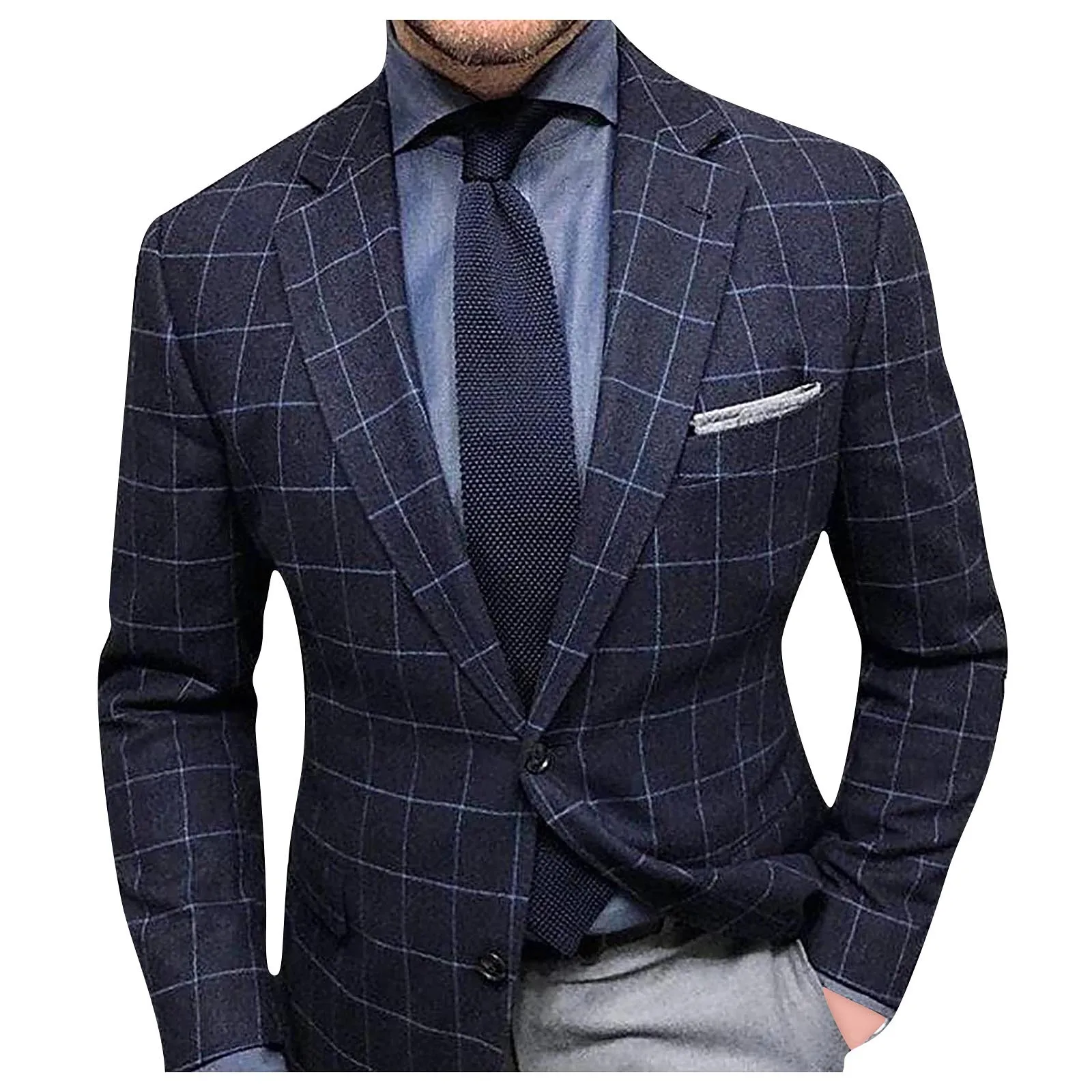 Italian Style Men\'s Blazer Houndstooth Casual Man Suit Jacket Notched Lapel One Piece Check Wedding Coat for Prom Party